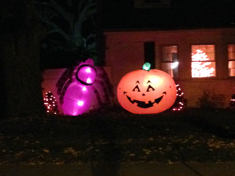 Awful Halloween decorations including a Halloween tree. Yes. A Halloween tree.